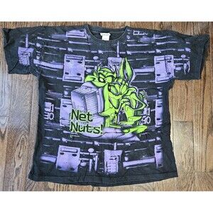 Vintage 1996 Looney Tunes "Net Nuts" AOP T-Shirt Size Large – All Over Print